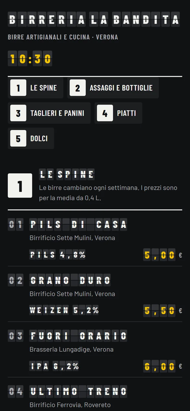 Il menu di una birreria fatto da noi, visto da telefono