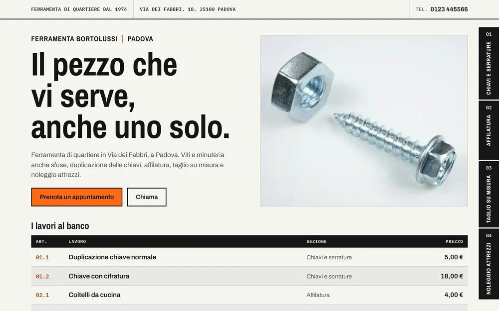 Il sito di Ferramenta Bortolussi, visto da computer