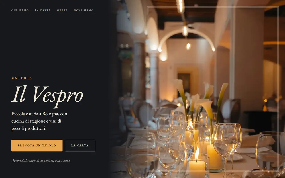 Il sito di Osteria Il Vespro, visto da computer