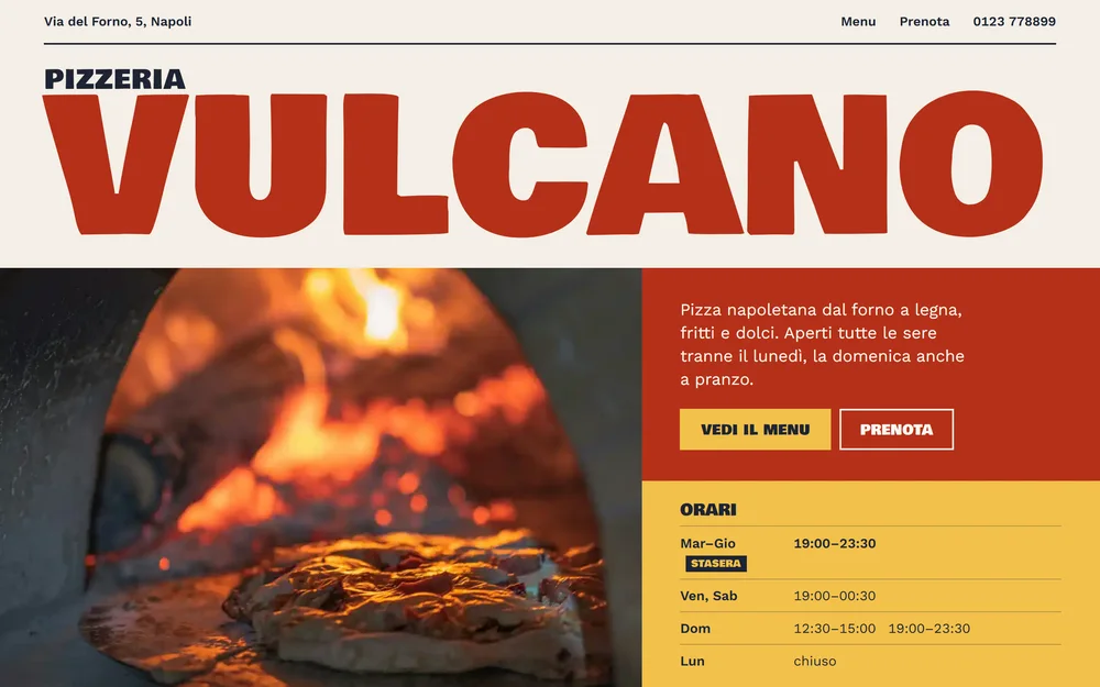 Il sito di Pizzeria Vulcano, visto da computer