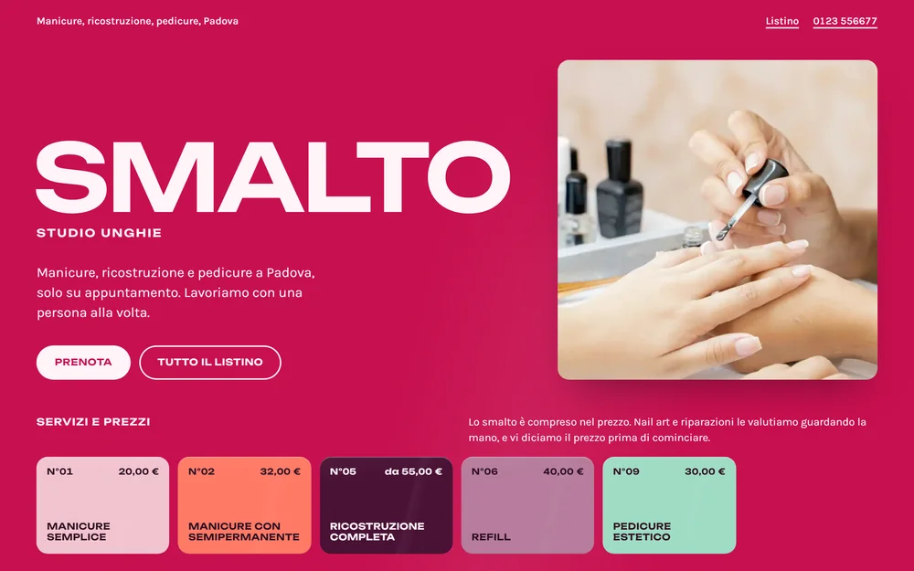 Il sito di Smalto Studio Unghie, visto da computer