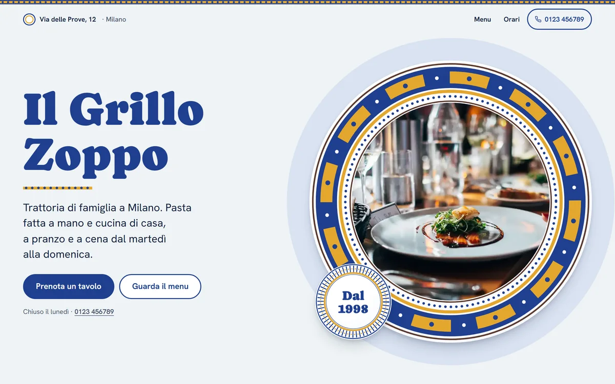Il sito di una trattoria fatto da noi, visto da computer